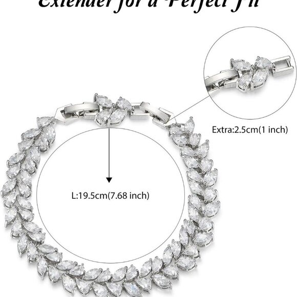 Bridal Wedding Bracelet Cubic Zirconia Silver Classic Tennis Jewelry Gift - Picture 4 of 6